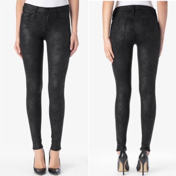 Hudson black crackle Nico Super Skinny pants Bikercore Coated denim Size 28 - Picture 1 of 8